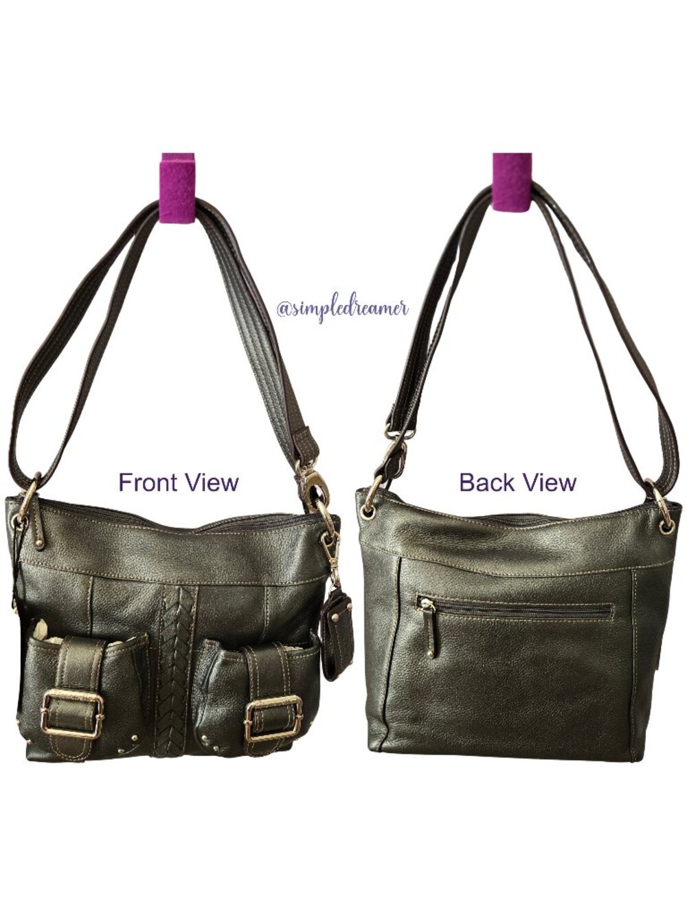 Tignanello Leather Convertible Shoulder Bag Braided Accents NWT (Color: Zinc) - Picture 2 of 8